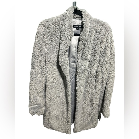 Kenneth Cole Cozy Gray Faux Fur Jacket size M - Picture 6 of 11